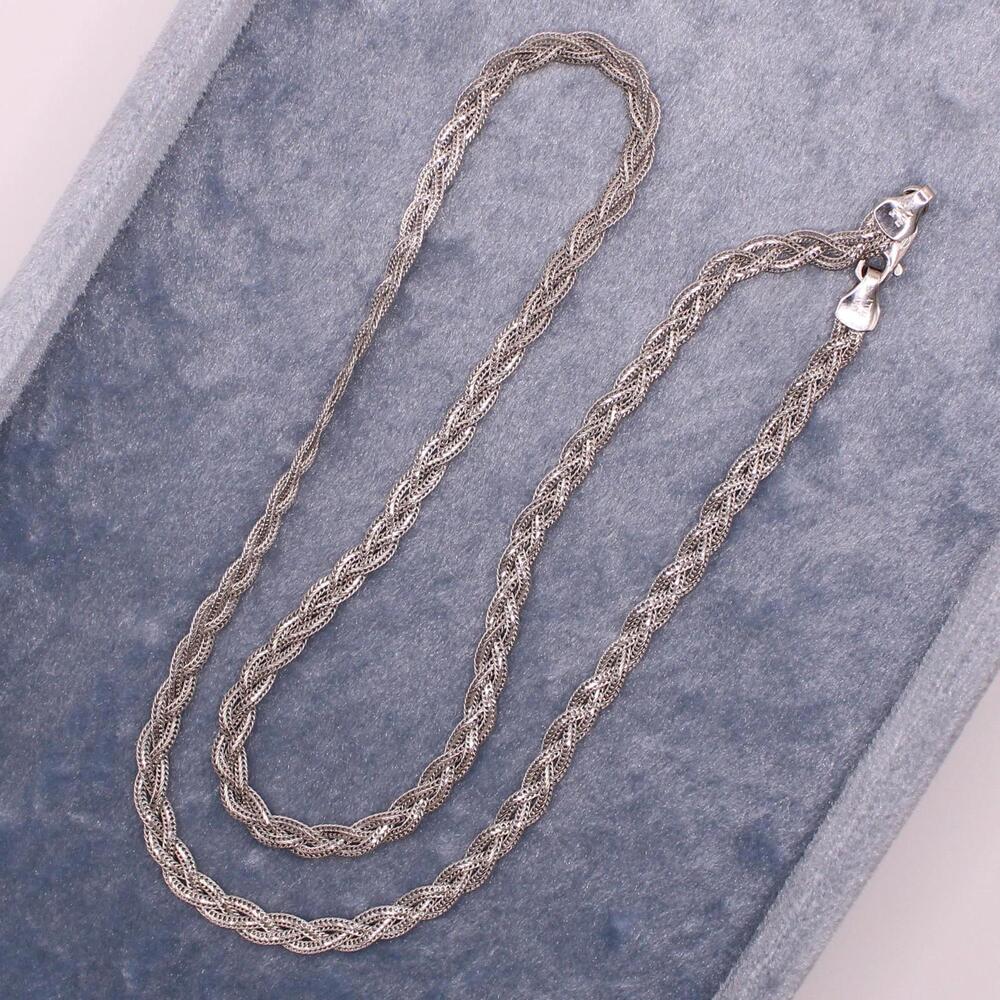 Tecnigold 14kt White Gold Braided Wheat Foxtail Chain Necklace 17" - Picture 5 of 7